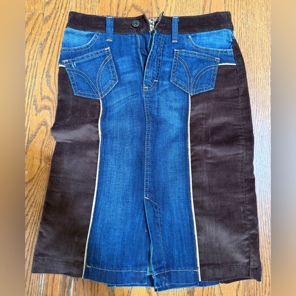 DOLCE & GABBANA Denim & Brown Corduroy Denim Devotees Skirt  Size 28